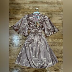 Betsy Johnson Shimmering Pink Gold Dress with Ruffled Sleeves